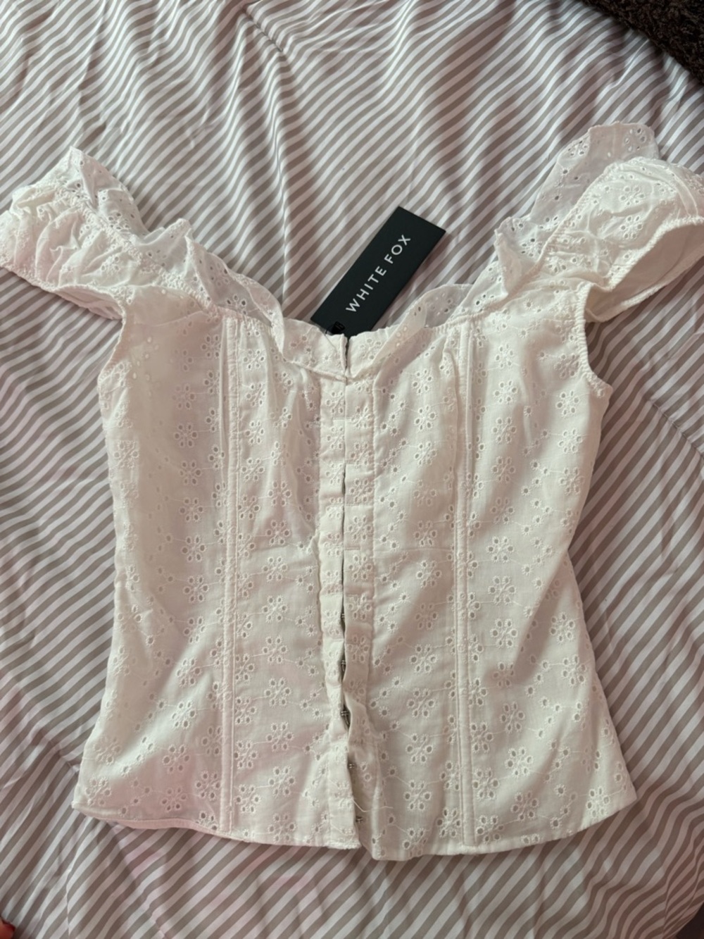 White Fox Boutique White Eyelet Off-Shoulder Corset Top